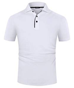 Kuson Poloshirt Herren Kurzarm Patchwork Sommer T-Shirt Men's Polo Shirt Baumwolle (3XL, Weiß) von Kuson