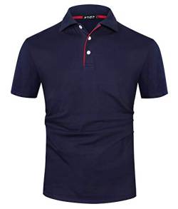 Kuson Poloshirt Herren Kurzarm Patchwork Sommer T-Shirt Men's Polo Shirt Baumwolle Navyblau M von Kuson