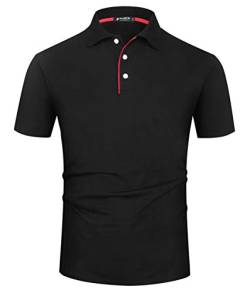 Kuson Poloshirt Herren Kurzarm Patchwork Sommer T-Shirt Men's Polo Shirt Baumwolle Schwarz L von Kuson