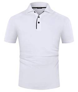 Kuson Poloshirt Herren Kurzarm Patchwork Sommer T-Shirt Men's Polo Shirt Baumwolle Weiß S von Kuson