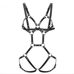 Harness Damen Leder BDSM Sex Spielzeug Für Frau Leder Körper Halter Hals Schwarz Käfig Sexy Dessous Für Paare Cosplay von Kutocesy