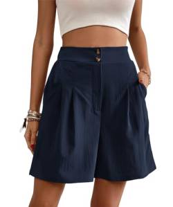 Kuukaas Bermuda Shorts Damen Elegant Shorts Damen Elegant Business Kurze Hose Damen Sommer Mit Taschen Shorts Damen Sommer Marineblau M von Kuukaas