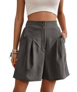 Kuukaas Bermuda Shorts Damen High Waist Shorts Damen Weites Bein Kurze Hose Damen Sommer Shorts Damen Elegant Business Dunkelgrau S von Kuukaas