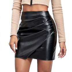 Kuukaas Clubwear Frauen Sexy Rock Lederrock Damen Schwarz Sexy Damen Rock Herbst Winter Mit Schlitz Minirock Damen Sexy High Waist Eng XL von Kuukaas