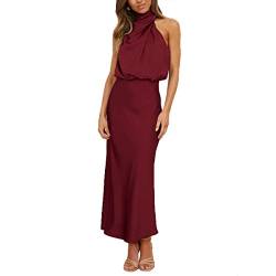 Kuukaas Cocktailkleid Damen Lang Satin Kleid Damen Elegant Festliche Kleider Ärmellos für Damen Abendkleid Damen Satin Sommerkleid Damen Elegant Weinrot S von Kuukaas