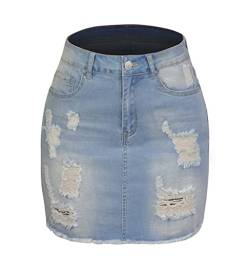 Kuukaas Jeansrock Kurz Damen Sommer Jeansrock Blau Minirock Sommerrock Damen mit Tasche Rock Damen Sommer Hohe Taille L von Kuukaas