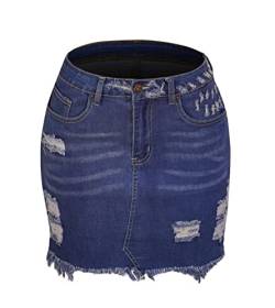 Kuukaas Jeansrock Kurz Damen Sommer Jeansrock Blau Minirock Sommerrock Damen mit Tasche Rock Damen Sommer Hohe Taille XL von Kuukaas