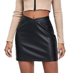 Kuukaas Lederrock Damen Schwarz Kurz Minirock Damen Sexy Eng Pu Leder Minirock Clubwear Frauen Sexy Rock High Waisted S von Kuukaas