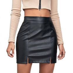 Kuukaas Lederrock Damen Schwarz Kurz Minirock Damen Sexy Eng Pu Leder Minirock Mit Schlitz Clubwear Frauen Sexy Rock S von Kuukaas