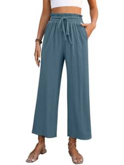 Kuukaas Leinenhose Damen Blau Hose Damen Sommer Leicht Strandhose Damen Viskose Sommerhosen Damen Lang Palazzo Hose Damen Leinen M von Kuukaas