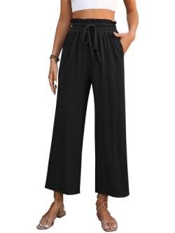 Kuukaas Leinenhose Damen Schwarz Hose Damen Sommer Leicht Strandhose Damen Viskose Sommerhosen Damen Lang Palazzo Hose Damen Leinen M von Kuukaas