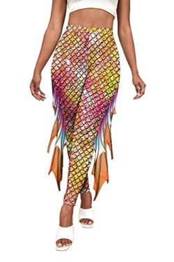 Kuukaas Meerjungfrau Leggings Damen Hohe Taille Meerjungfrau Outfit Damen Mermaid Costume Woman Halloween Bekleidung Kostüm Damen XL von Kuukaas