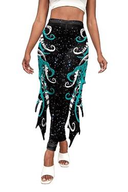 Kuukaas Meerjungfrau Leggings Damen Hohe Taille Meerjungfrau Outfit Damen Mermaid Costume Woman Halloween Bekleidung Kostüm Damen XL von Kuukaas