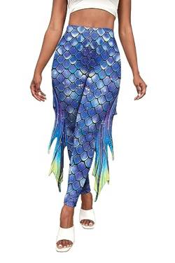 Kuukaas Meerjungfrau Leggings Damen Hohe Taille Meerjungfrau Outfit Damen Mermaid Costume Woman Halloween Bekleidung Kostüm Damen XL von Kuukaas