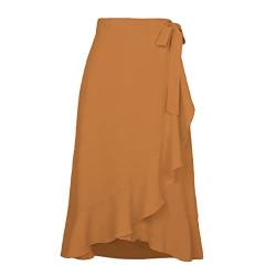 Kuukaas Midirock Damen Sommer Flowy Wickelrock Damen Boho Ruffle Sommerrock Damen Lang Asymmetrische für Strand Khaki M von Kuukaas