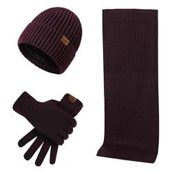 Kuukaas Mütze, Schal & Handschuh-sets für Herren Damen Wintermütze mit Innenfutter Herren Damen Touchscreen Handschuhe Winter Warm Set von Kuukaas