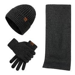 Kuukaas Mütze, Schal & Handschuh-sets für Herren Damen Wintermütze mit Innenfutter Herren Damen Touchscreen Handschuhe Winter Warm Set von Kuukaas