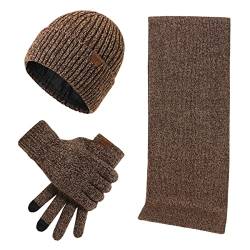 Kuukaas Mütze, Schal & Handschuh-sets für Herren Damen Wintermütze mit Innenfutter Herren Damen Touchscreen Handschuhe Winter Warm Set von Kuukaas