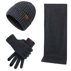 Kuukaas Mütze, Schal & Handschuh-sets für Herren Damen Wintermütze mit Innenfutter Herren Damen Touchscreen Handschuhe Winter Warm Set von Kuukaas