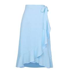 Kuukaas Rock Damen Sommer Boho Wickelrock Damen Lang Sommerrock Damen High Waist Strandrock Ruffle Flowy Rock Midi Länge Damen Blau L von Kuukaas