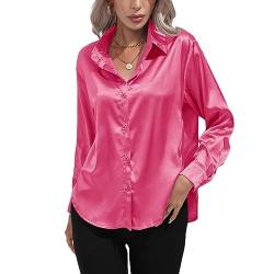 Kuukaas Satin Bluse Damen Elegant Rose Hemd Damen Langarm Business Oberteil Langarm Damen Einfarbig Büro Damen Outfits Langarmshirt Damen Elegant L von Kuukaas