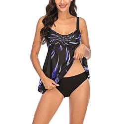 Kuukaas Tankini Damen mit Shorts Badeanzug Damen Bauchweg Badekleid Damen mit Bügel Bademode Swimsuit Damen Blumendruck Strandmode XXL von Kuukaas