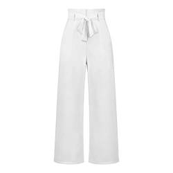 Kuukaas Weiß Hose Damen Elegant Stoffhose Damen Weites Bein Sommerhose Damen Leicht High Waist Wide Leg Hose Damen Anzughose Damen Business S von Kuukaas