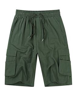 Kuulee Cargo Shorts Herren Kurze Arbeitshosen Herren Sommer Cargohose Herren Kurz 100% Baumwolle Sweatshorts,Chino Shorts mit Taschen ArmyGreen-1 L von Kuulee