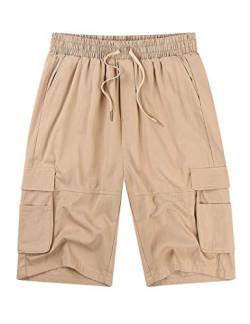 Kuulee Cargo Shorts Herren Kurze Arbeitshosen Herren Sommer Cargohose Herren Kurz 100% Baumwolle Sweatshorts,Chino Shorts mit Taschen Khaki-1 L von Kuulee