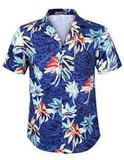 Kuulee Hawaii Hemd Männer Hawaii Hemden Hawaiihemd Sommer Kurzarm Aloha Hemd Herren Freizeithemd Strand Casual,Hawaii Hemd Herren Blumen-Blau01 XXL von Kuulee
