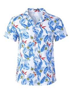 Kuulee Hawaii Hemd Männer Hawaii Hemden Hawaiihemd Sommer Kurzarm Aloha Hemd Herren Freizeithemd Strand Casual,Hawaii Hemd Herren Blumen-Blau02 XL von Kuulee