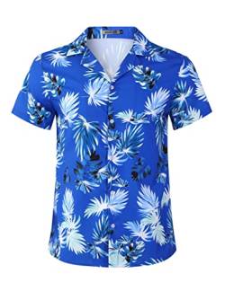Kuulee Hawaii Hemd Männer Hawaii Hemden Hawaiihemd Sommer Kurzarm Aloha Hemd Herren Freizeithemd Strand Casual,Hawaii Hemd Herren Blumen-Blau04 XL von Kuulee