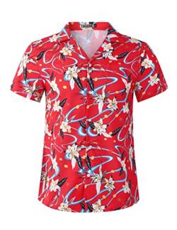 Kuulee Hawaii Hemd Männer Hawaii Hemden Hawaiihemd Sommer Kurzarm Aloha Hemd Herren Freizeithemd Strand Casual,Hawaii Hemd Herren Blumen-Rot L von Kuulee