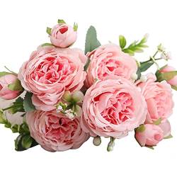Künstliche Rosen, Hochzeitsstrauß, 3 Bündel, 5 Köpfe, Künstliche Persische Rosen, Hochzeit, Handgebundener Rosenblumenstrauß Für Wohnzimmer, Heimdekoration(Hell-Pink) von Kuuleyn