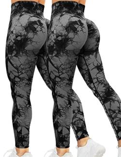 Kuzimua 2er Pack Scrunch Butt Sport Leggings Damen, Push Up High Waist Blickdicht Po Booty Seamless Lang Leggins für Sport Fitnesshose Gym Yoga Alltag (L, A01 Schwarz+Schwarz) von Kuzimua