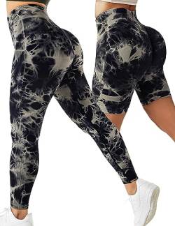 Kuzimua 2er Pack Scrunch Butt Sport Leggings Damen Lang&Shorts, Push Up High Waist Blickdicht Po Booty Seamless Leggins für Sport Fitnesshose Gym Yoga Alltag (M, A01-2x Schwarz&Grau) von Kuzimua