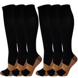 Kuzimua 6 Paar Kompressionsstrümpfe Kniestrümpfe Stützstrümpfe Laufsocken für Damen & Herren, Sport, Laufen, Flug, Reisen, Schwangerschaft, Medizinische Kompressionssocken (L, Schwarz&Braun) von Kuzimua