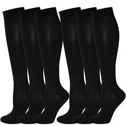 Kuzimua 6 Paar Kompressionsstrümpfe Kniestrümpfe Stützstrümpfe Laufsocken für Damen & Herren, Sport, Laufen, Flug, Reisen, Schwangerschaft, Medizinische Kompressionssocken (M, Schwarz) von Kuzimua