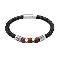 Kuzzoi „Buddha“ Herren Lederarmband Herrenarmband in schwarz mit massivem Magnet-Verschluss und Silberelementen aus 925 Sterling Silber, 6mm breit, Länge 21 cm, 0201833119_21 von Kuzzoi