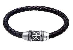 Kuzzoi „Buddha“ Herren Lederarmband in schwarz geflochten, Armband für den Mann mit Magnet-Verschluss aus 925 Sterling Silber, 29 mm breit, Länge 19-23cm, 0201561119_19 von Kuzzoi