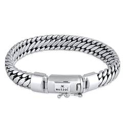 Kuzzoi „Buddha“ Silber-Armband für Herren, handgefertigtes Panzer-Armband aus echtem, massiven 925er Sterling Silber, luxuriöses Herren-Armband Gravur, 10mm breit, 66g schwer 335201-023 von Kuzzoi