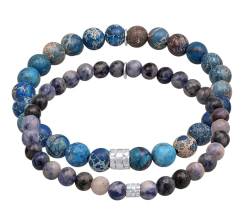 Kuzzoi Buddha Armband Set Herren Naturstein Achat gefärbt Beads 925 Sterling Silber Echte Steinarmbänder für den Mann Länge 19 cm von Kuzzoi