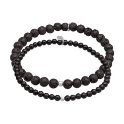 Kuzzoi Buddha Herren Armband Set Onyx und Lava Edelstein Perlen mit Beads 925 Sterling Silber handgefertigtes Schmuckset für den Mann Länge 21 cm von Kuzzoi