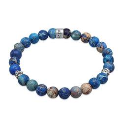 Kuzzoi Buddha Herren Armband aus blau gefärbten Achat Perlen, Organic Beads aus 925 Sterling Silber, Chakra Yogaarmband, Energiearmband, Steinarmband, Länge 23 cm von Kuzzoi