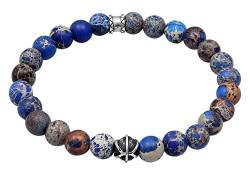 Kuzzoi Buddha Herren Armband aus blau gefärbten Achat Perlen, Organic Beads aus 925 Sterling Silber, Yogaarmband, Energiearmband, Steinarmband, Länge 19 cm von Kuzzoi