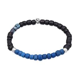 Kuzzoi Buddha Herren Armband aus indonesischen Glasperlen und Beads aus 925 Sterling Silber, Perlen Mix schwarz-blau, Vintage Casual Stretch Armband, Länge 19 cm von Kuzzoi
