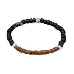 Kuzzoi Buddha Herren Armband aus indonesischen Glasperlen und Beads aus 925 Sterling Silber, Perlen Mix schwarz-braun, Vintage Casual Stretch Armband, Länge 23 cm von Kuzzoi