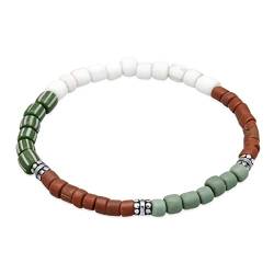 Kuzzoi Buddha Herren Armband aus indonesischen Glasperlen und Beads aus 925 Sterling Silber, Perlen Mix weiß-braun-grün, Vintage Casual Stretch Armband, Länge 19-23 cm (19.00) von Kuzzoi