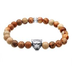 Kuzzoi Buddha Herren Armband mit braunen Achat Edelstein Perlen und 925 Sterling Silber Tigerkopf Anhänger, elastisch, Yogaarmband, Energiearmband 0201490719 (21) von Kuzzoi