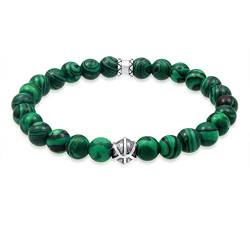 Kuzzoi Buddha Herren Armband mit grünen Achat Edelstein Perlen und 925 Sterling Silber Anhänger, Länge 23 cm elastisch, Yogaarmband, Energiearmband 0201820719 (23) von Kuzzoi